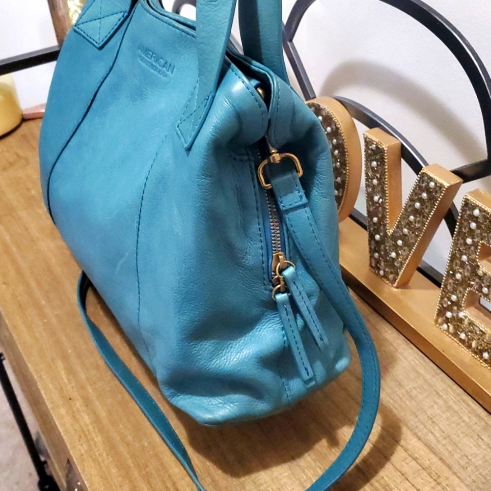 American Leather Co. Ada Triple Entry Leather Crossboy Satchel Deep Lake, Teal - Picture 4 of 12